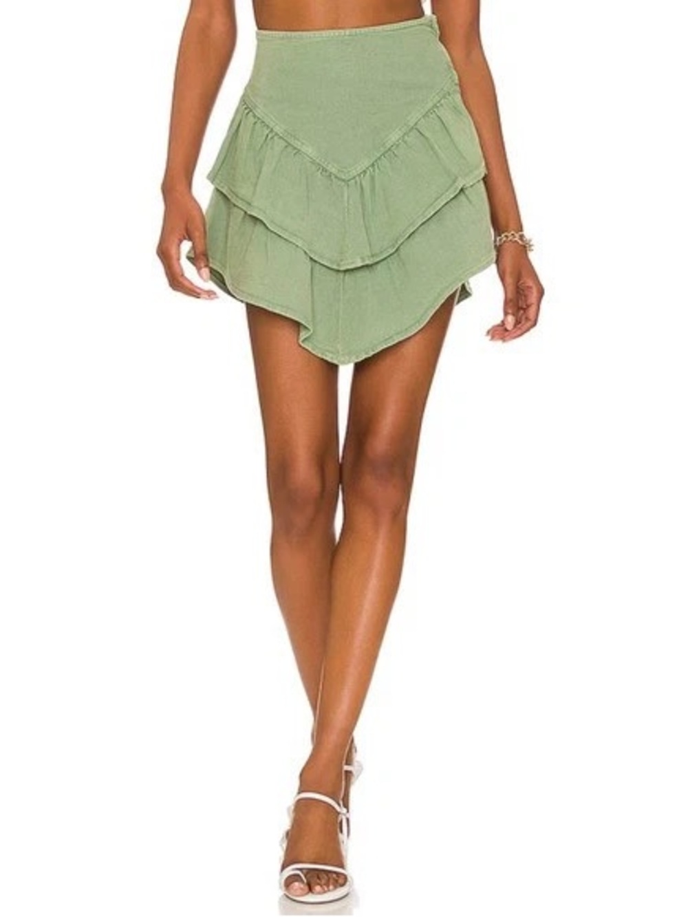 MOTHER The Ruffle Mini Skirt Loden Frost Green Size 25